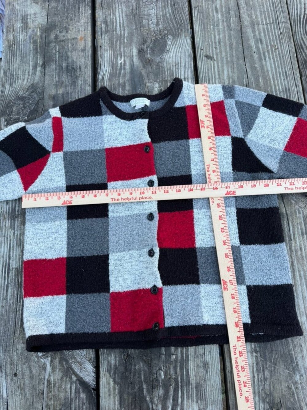 Vintage Y2K Christopher Banks colorblock buffalo plaid cottage cabin cardigan L - Picture 8 of 10